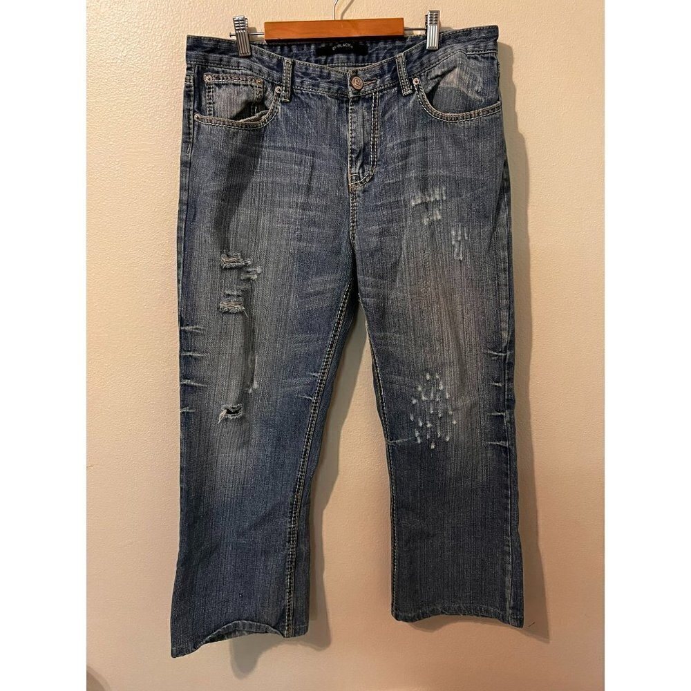 Men's Carbon Black Distressed Jeans Size 34 x 32 [EXCELLENT]